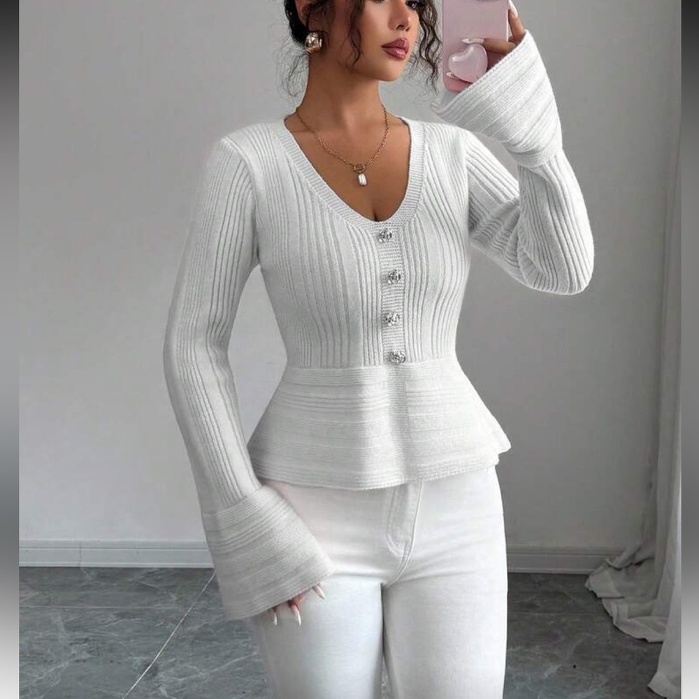 Pink Ribbed Button-Up Sweater - Picture 9 of 15